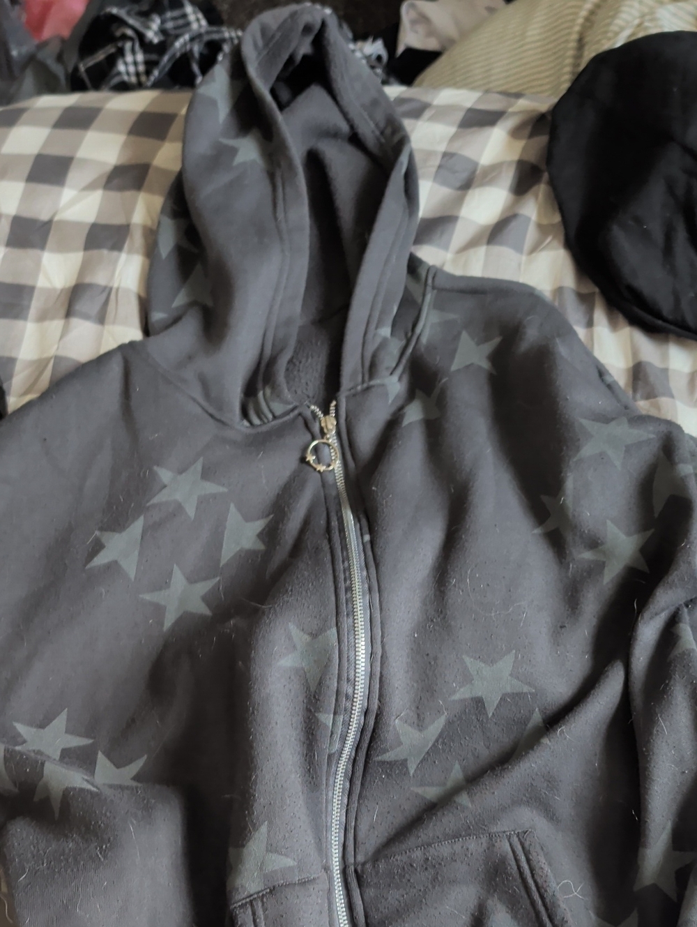 Men's Black Star-Print Zip Hoodie with Full Zip